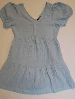 Gap Baby Blue Sundress Puff Sleeve Pockets Mini Dress Size Medium